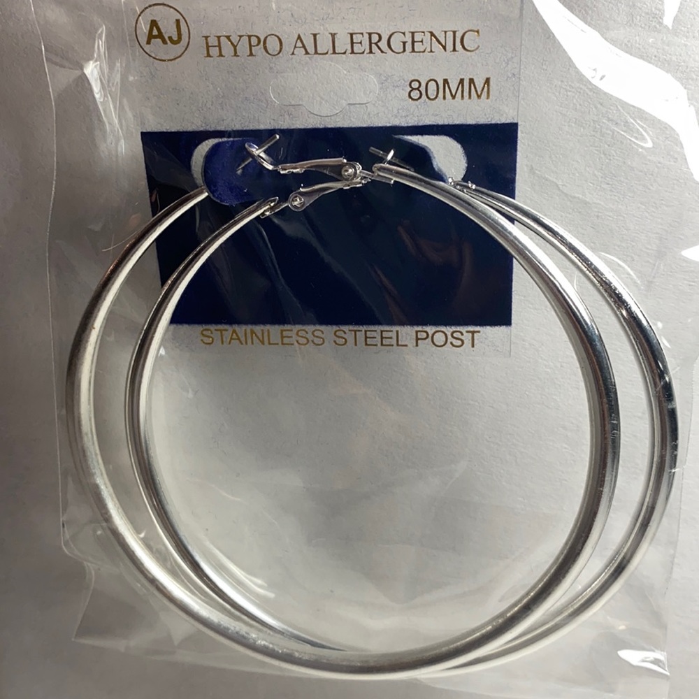 Silver Plater 3 Inch Round Hoop Earrings